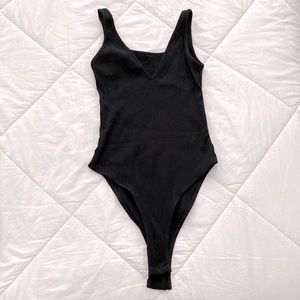 Ribbed Two-Sided Black Tank Bodysuit